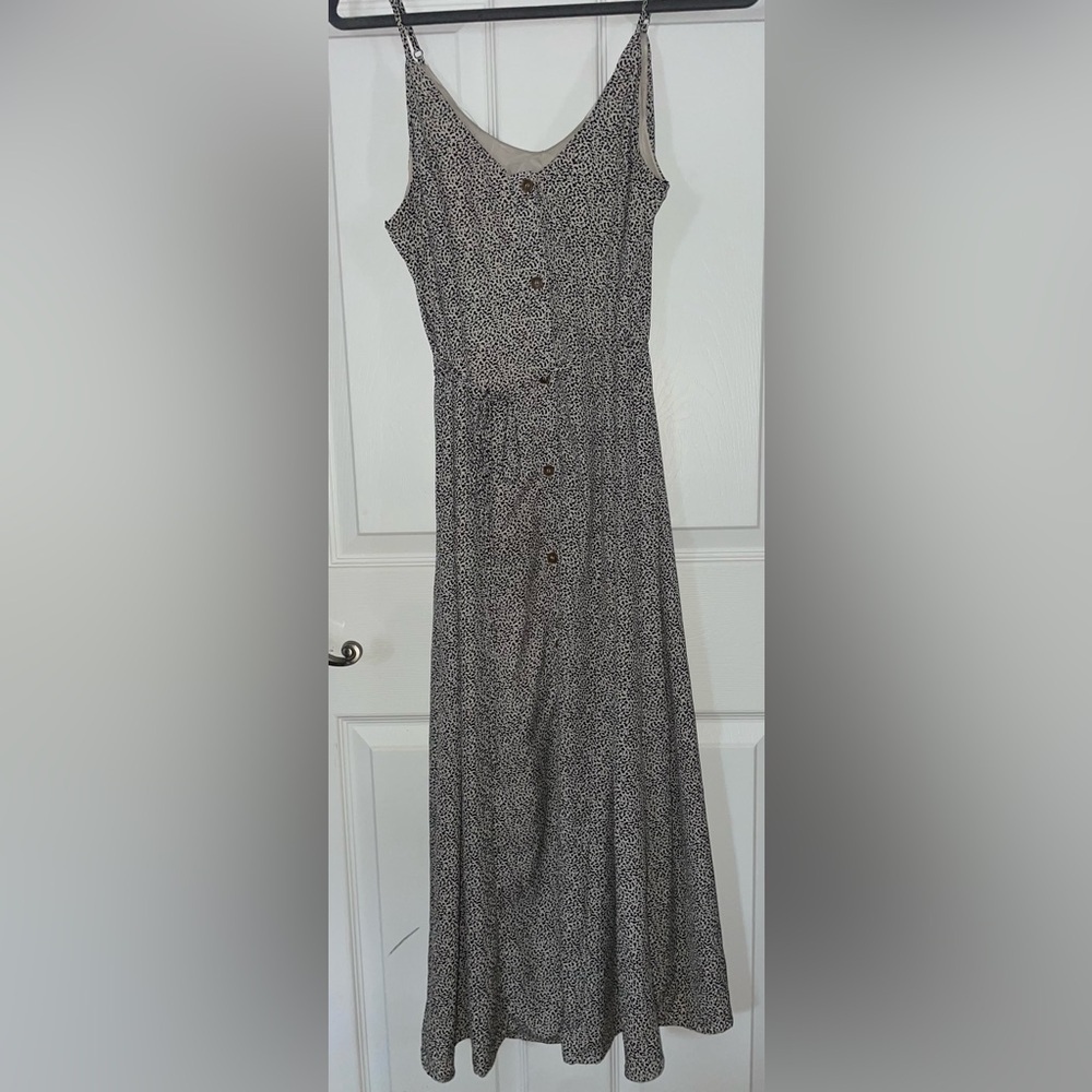 Sienna Sky Taupe and Black Spotted Button-Front Midi Dress